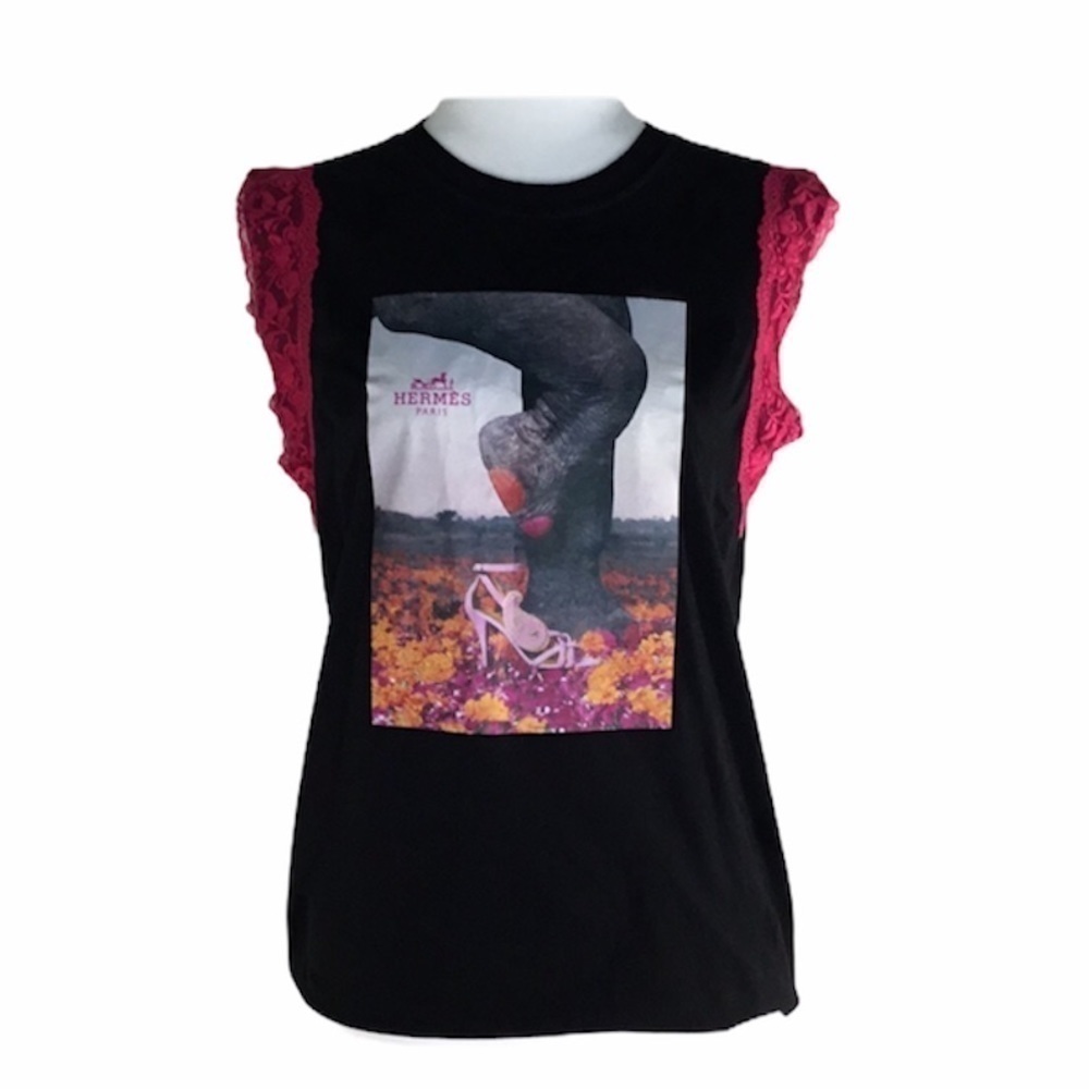 FARALÁ Black & Pink Lace HERMÈS PARIS  Graphic T-shirt Size S
